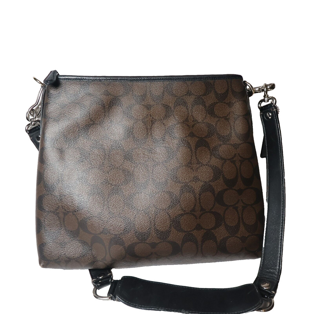 Coach Leather Crossbody Messenger Shoulder Bag Brown & Black Signature C Pattern - Picture 4 of 13